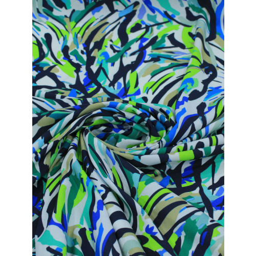 Tecido Viscose Italiano Pintura Abstrata Verde e Azul