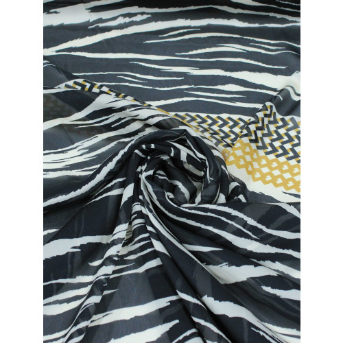 Tecido Crepe Chiffon Italiano Barrado Preto, Bege e Amarelo