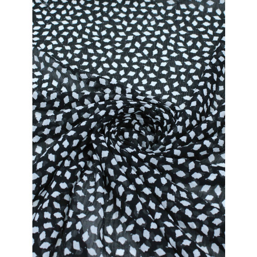 Tecido Crepe Chiffon Italiano Pingos Preto e Branco