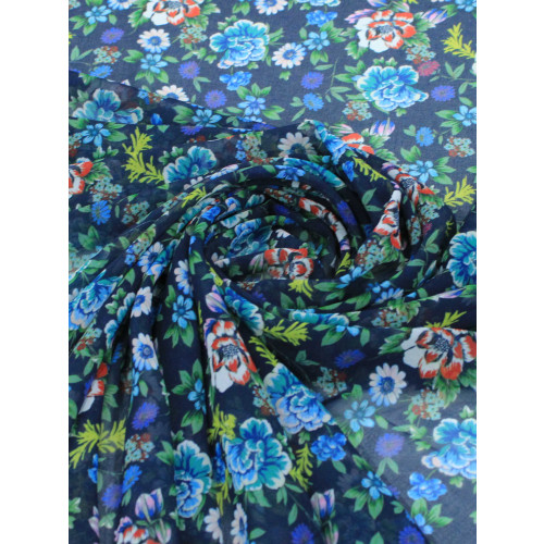 Tecido Crepe Chiffon Italiano Floral Azul
