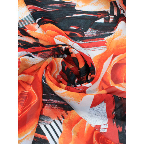 Tecido Crepe Chiffon Italiano Macro Floral Laranja