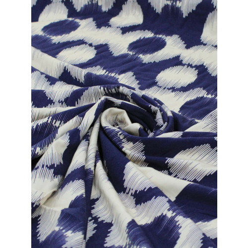 Tecido Viscose Italiano Bolas Abstratas Azul Marinho e Creme