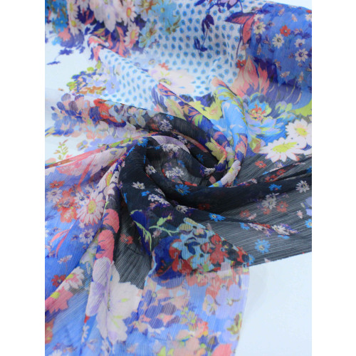 Tecido Crepe Chiffon Italiano Texturizado Flores Coloridas