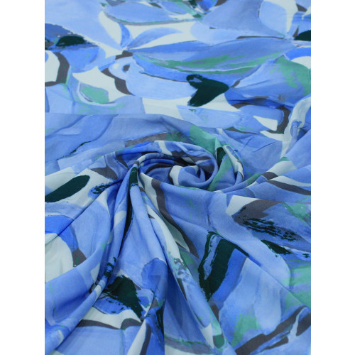 Tecido Viscose Italiano Flores em Aquarela Tons de Azul