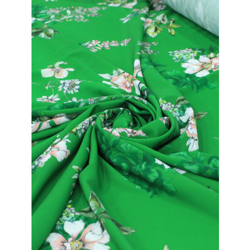Tecido Crepe Bubble Italiano Floral Verde