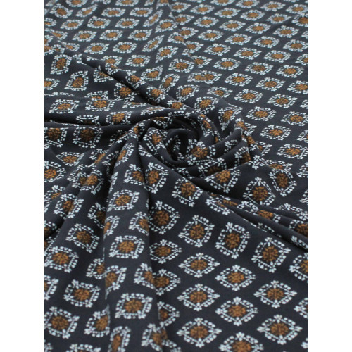 Tecido Viscose Italiano Micro Simbolos Tons Terrosos e Preto