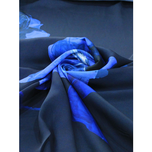Tecido Viscose Italiano Maxi Flores Tons de Azul