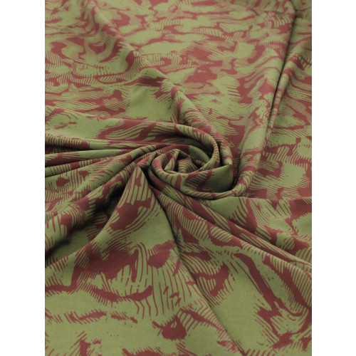 Tecido Crepe Italiano Estampa Abstrata Tons Terrosos e Verde