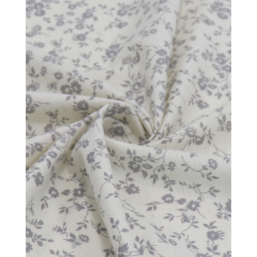 Tecido Linho Misto Camisaria Micro Ramos Florais Cinza e Creme