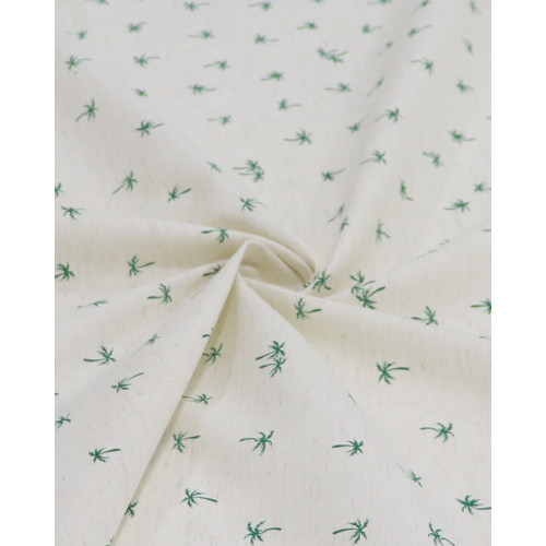 Tecido Linho Misto Camisaria Micro Coqueiros Verde e Cru