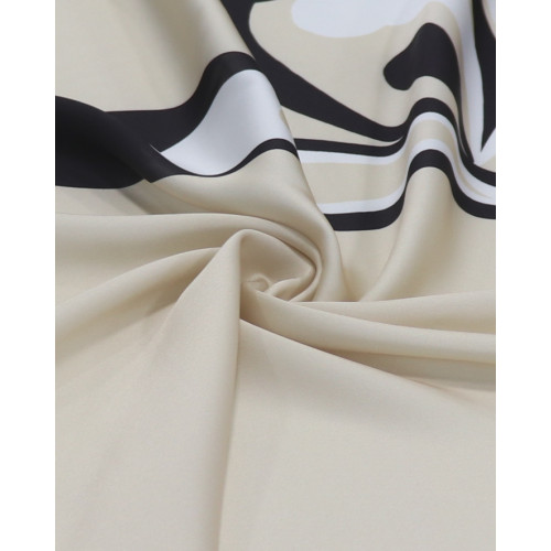 Tecido Crepe Silk Italiano Macro Ramos Abstratos Branco, Preto e Pérola