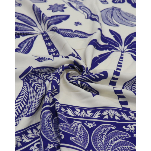 Tecido Viscose Barrado Duplo Brasilidade Tropical Azul e Offwhite