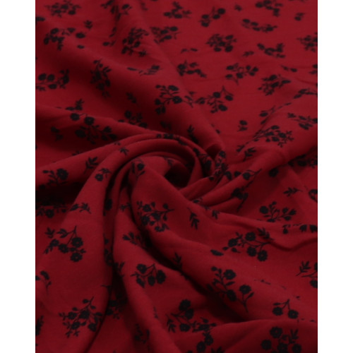 Tecido Viscose Micro Buquê Floral Preto e Vermelho