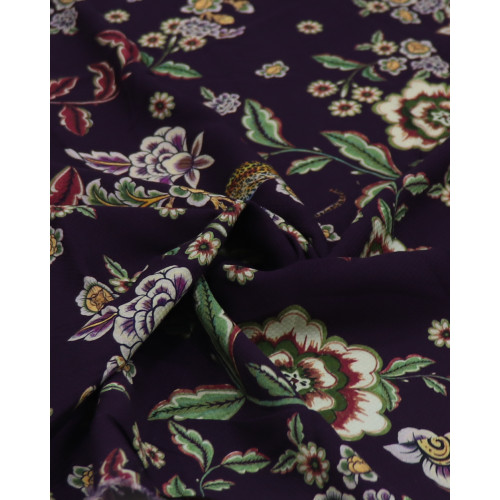 Tecido Viscose Texturizada Flores, Onças e Corujas Colorido e Roxo