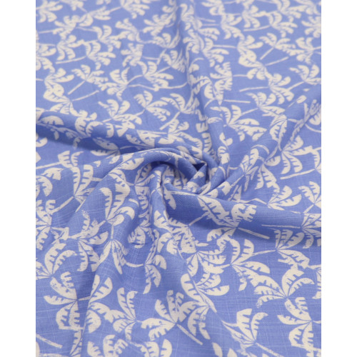 Tecido Viscose Texturizada Micro Palmeiras Branco e Azul Celeste