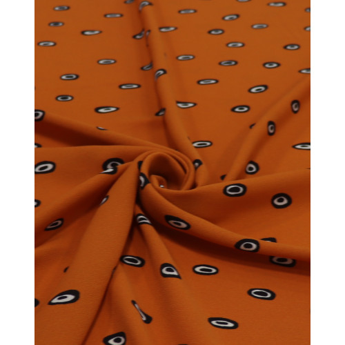 Tecido Crepe GGT Barrado Animal Print Branco e Laranja