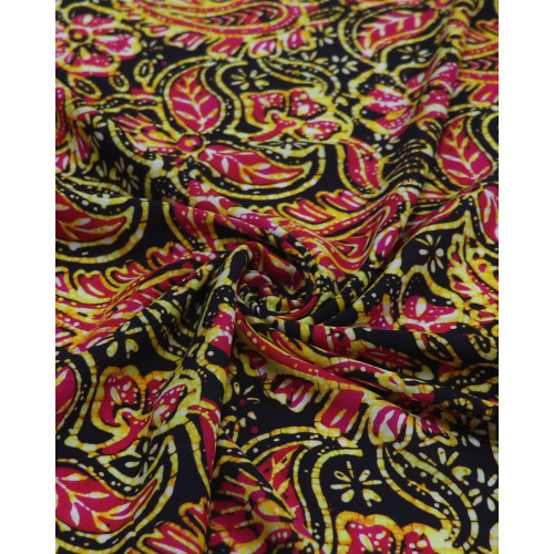 Tecido Viscose Fina Italiano Foral em Cashmere Rosa, Amarelo e Preto