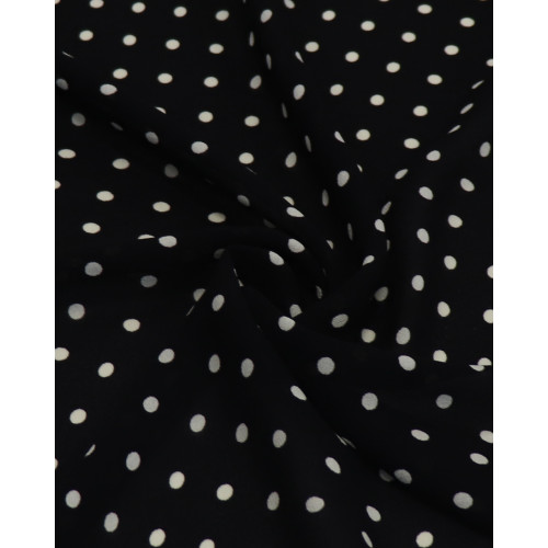 Tecido Crepe Chiffon Italiano Grosso Poá Creme e Preto
