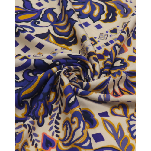 Tecido Viscose Acetinada Italiano Barrado Duplo Multi Estampa Colorida