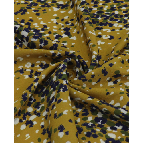 Tecido Crepe de Viscose Brocado Italiano Animal Print Sobreposto Amarelo Mostarda