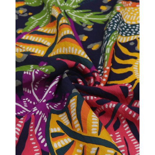 Tecido Viscose Creponada Italiano Estampa Tropical Colorida