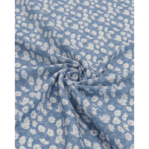 Tecido Viscose Italiano Tapete Floral Branco e Azul