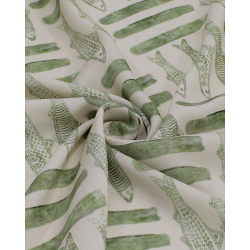 Tecido Viscose Premium Sardine Estampada Verde Menta Sálvia e Creme