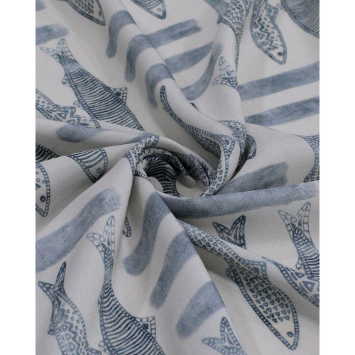 Tecido Viscose Premium Sardine Estampada Azul Ardósia e Creme