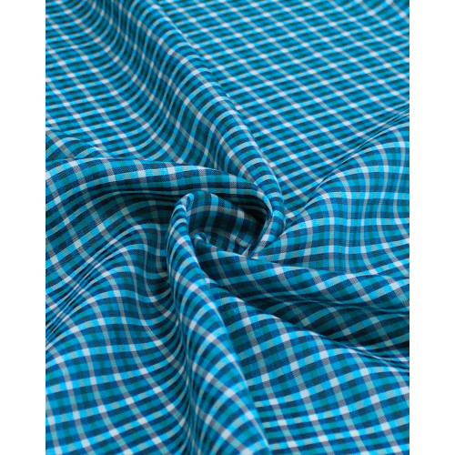 Tecido Linho Misto Italiano Micro Quadriculados Branco e Tons de Azul