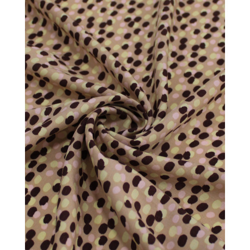 Tecido Viscose Pingos Sobrepostos Colorido e Bege