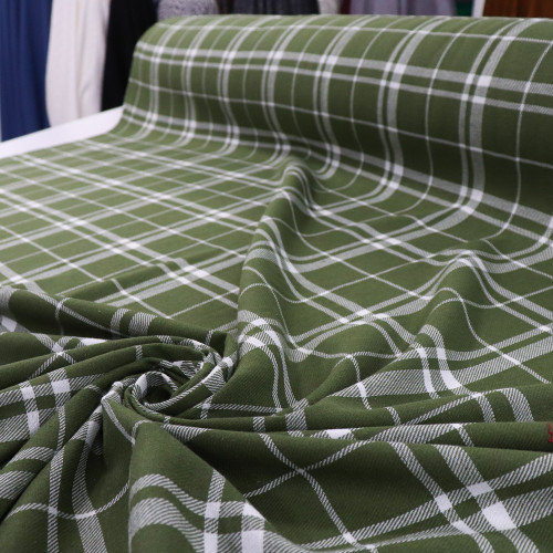 Tecido Flanela Mista Xadrez Branco e Verde Militar