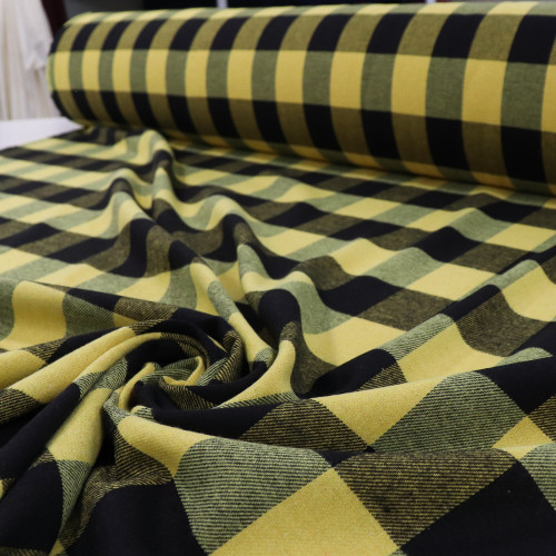 Tecido Flanela Mista Xadrez Retangular Preto e Amarelo