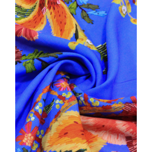 Teicod Viscose Listras Florais Colorido e Azul (Com Leves Defeios)