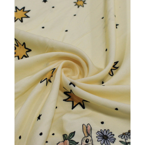 Tecido Viscose Barrado Duplo Bosque e Estrelas Preto e Creme (Com Leves Defeitos)