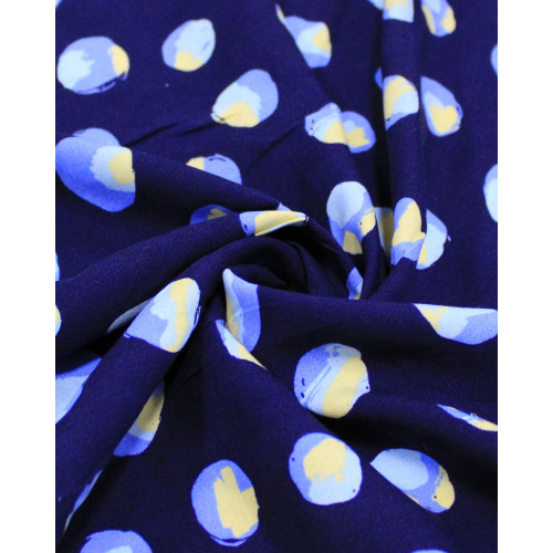 Tecido Viscose Poá Estampado Creme e Tons de Azul (Com Leves Defeitos)