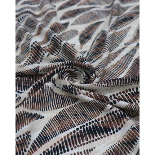 Tecido Viscose Italiano Desenho de Folha Abstrato Marrom e Bege