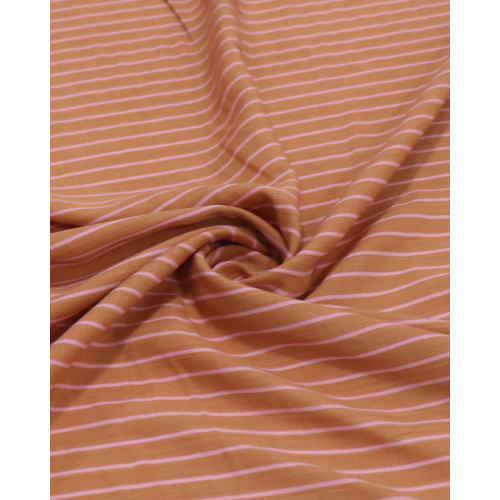 Tecido Viscose Texturizada Risca de Giz Rosa e Argila