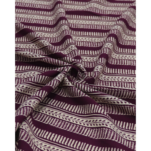 Tecido Viscose Texturizada Listras Estampadas Creme e Roxo Uva