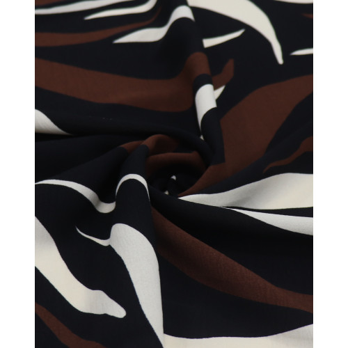 Tecido Crepe Koshibo Ondas Abstratas Creme, Marrom e Preto