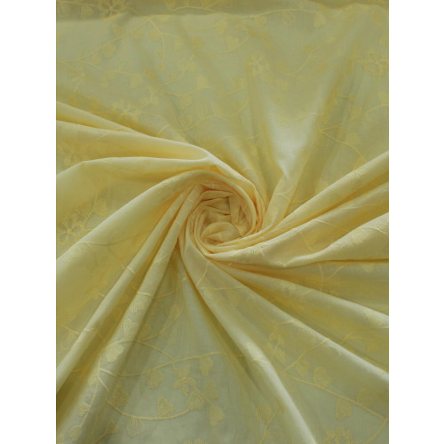 Tecido Cambraia de Algodão Bordada Corações Flores e Ramos Amarelo