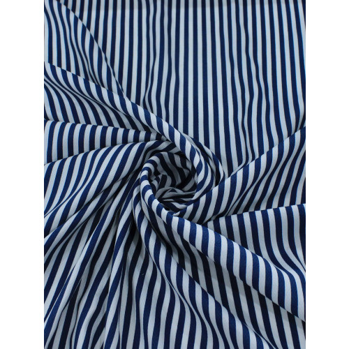 Tecido Viscose Mista Maquinetada Listras Azul Marinho e Branco