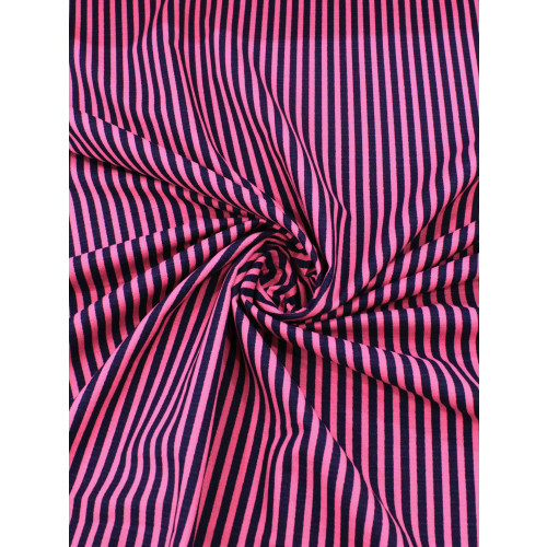 Tecido Linho Misto de Algodão Listras Pink e Azul Marinho