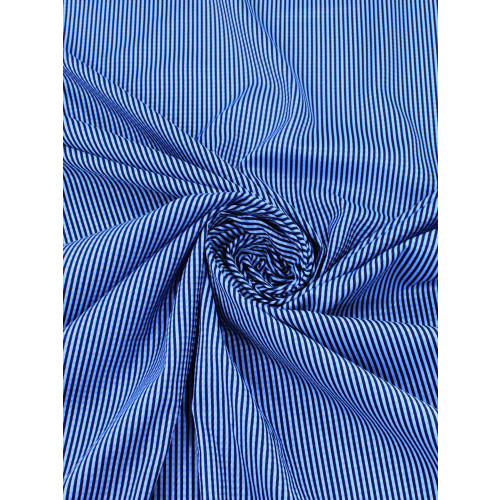 Tecido Viscose Mista Grossa Maquinetada Listras Tons de Azul e Preto