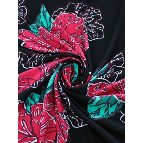 Tecido Viscose Macro Flores Pink e Preto