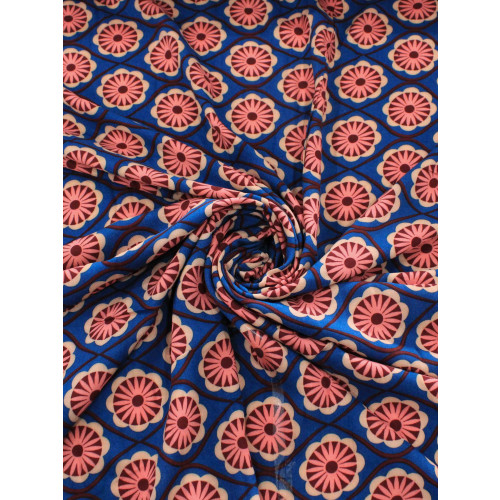 Tecido Viscose Floral Geométrico e Barrado Listrado Bordô e Azul