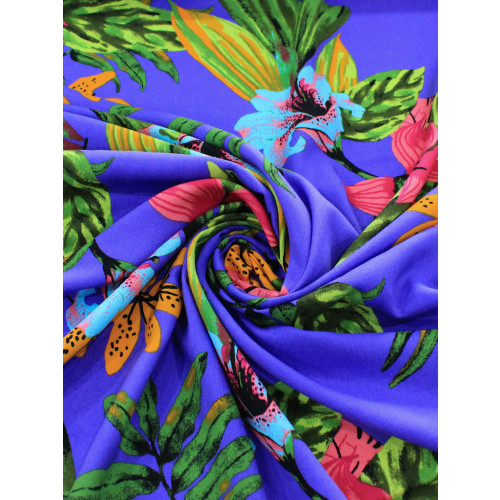 Tecido Viscose Macro Flores Rosa e Roxo