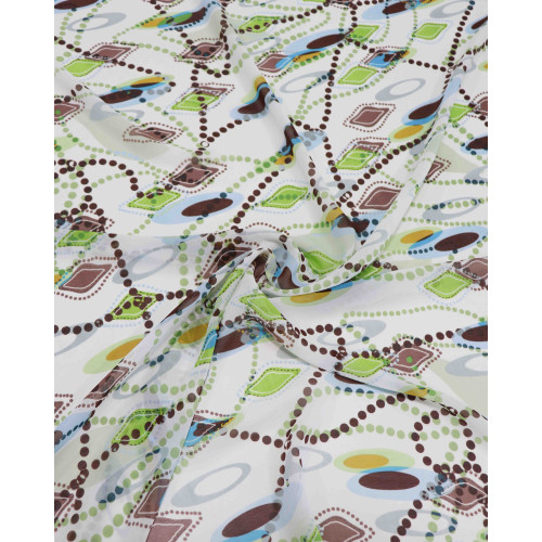 Tecido Crepe Chiffon Geométricos Irregulares Colorido e Offwhite