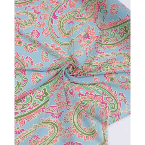 Tecido Crepe Chiffon Macro Cashmere Verde, Rosa e Azul Claro