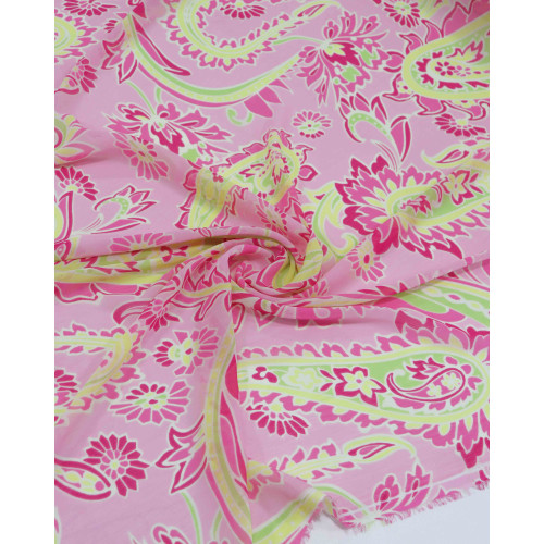Tecido Crepe Chiffon Macro Cashmere Verde Neon e Rosa Bebê (1m)