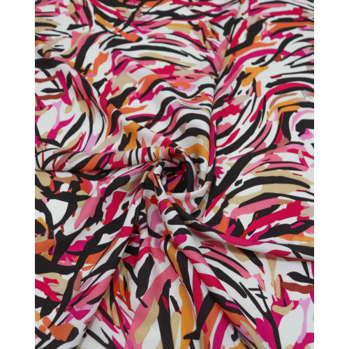 Tecido Viscose Italiano Pinceladas Laranja e Rosa